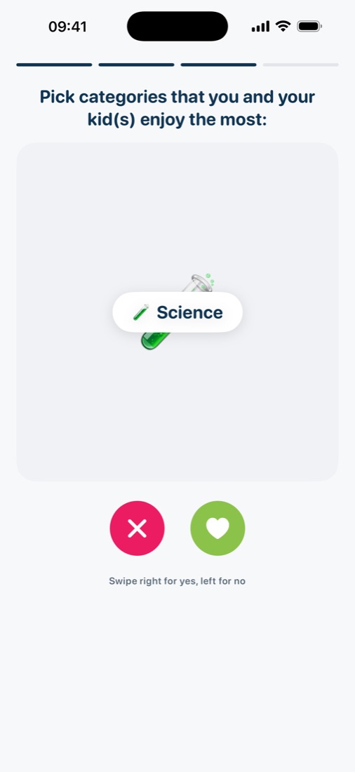 Onboarding swipe deck